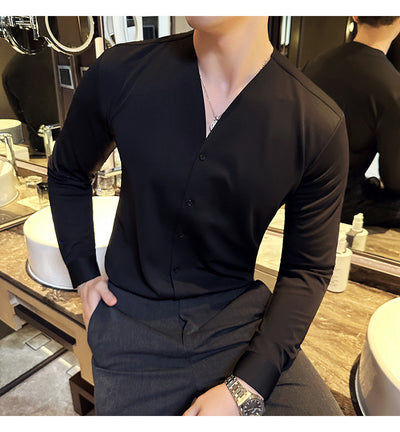 Camisa de Cuello V Manga Larga con Textura Waffle para Hombre - Image 23