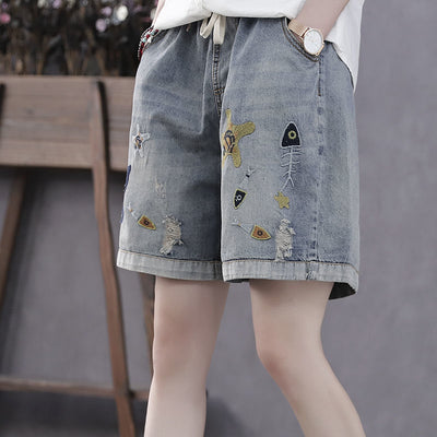 Shorts Vintage de Cintura Elástica con Bordados y Pierna Ancha - Image 4