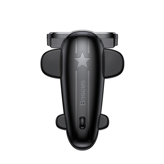 Black Baseus mobile phone game controller with an airplane design and star detail, for enhanced mobile gaming.