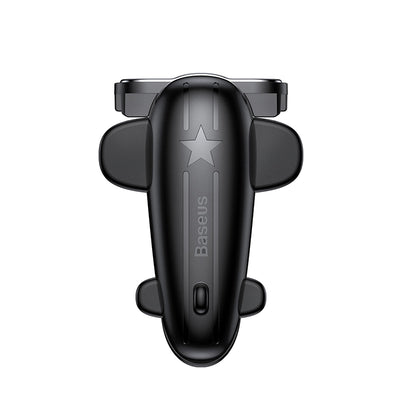 Black Baseus mobile phone game controller with an airplane design and star detail, for enhanced mobile gaming.