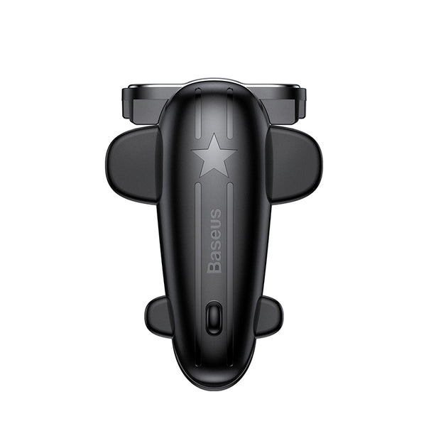 Black Baseus mobile phone game controller with an airplane design and star detail, for enhanced mobile gaming.
