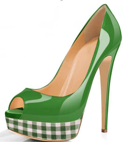 Zapatos de Tacón Alto Plataforma Impermeables a Cuadros Multicolor para Mujer - Image 3