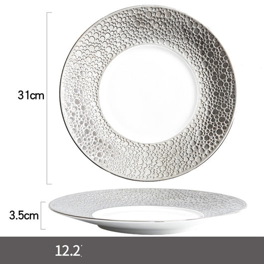 Plato para Carne Estilo Europeo con Patrón Meteorito en Cerámica Dorada - Image 11