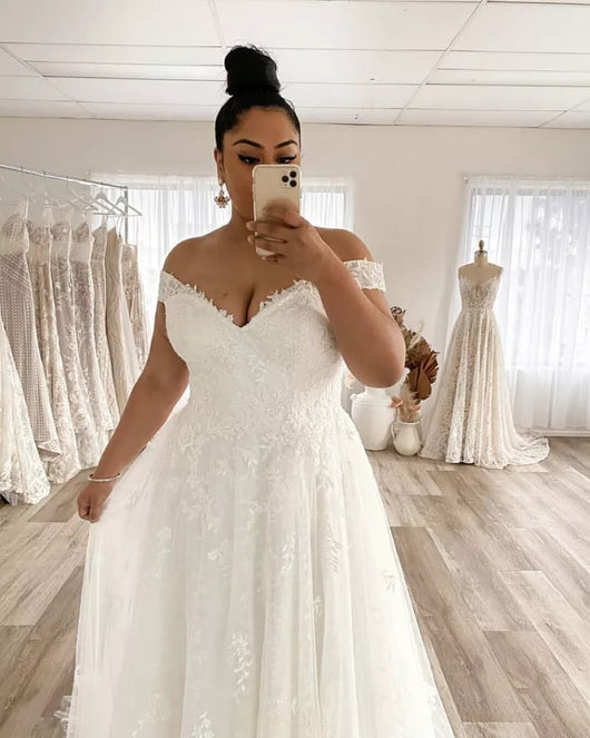 Vestido de Novia Talla Grande Corte A Hombros Descubiertos - Image 10