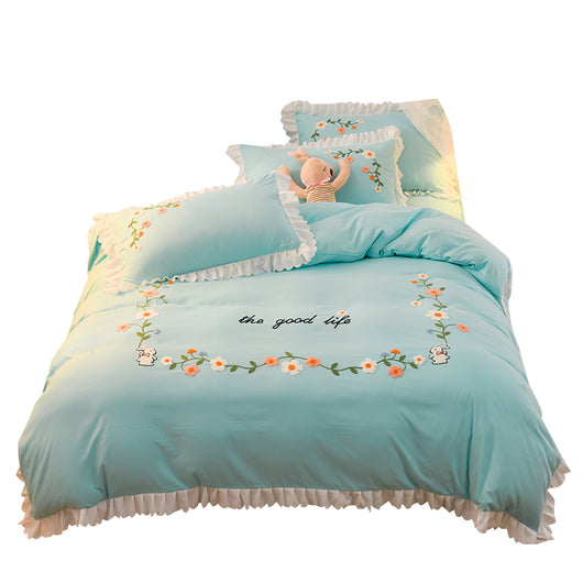 Juego de Cama de 3 Piezas para Cama Individual con Edredón de Volantes