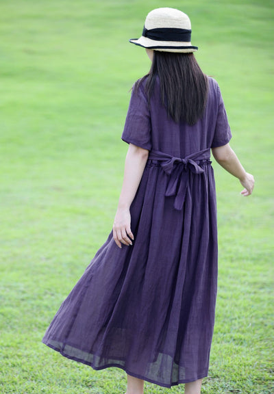 Vestido de Ramio para Mujer con Cuello Redondo y Mangas Cortas con Encaje - Image 10