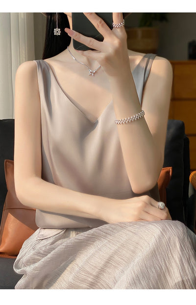 Blusa Suelta sin Mangas con Base Satinada Sedosa - Image 21