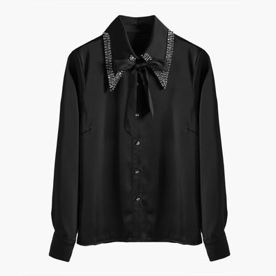 Camisa de Manga Larga con Detalle de Lazo en el Cuello