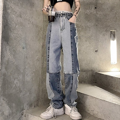 Jeans Retro Harajuku Cintura Alta con Bloques de Color para Mujer - Image 10