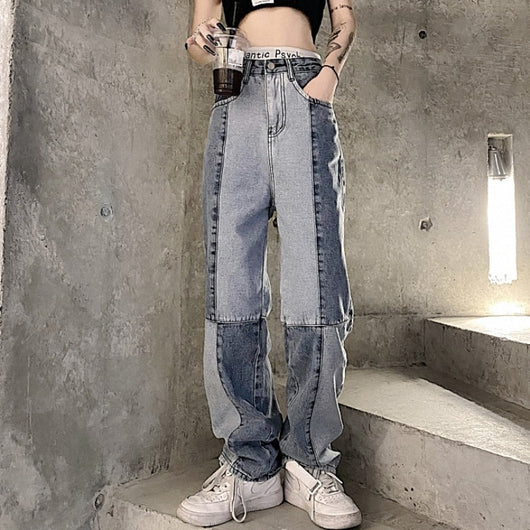 Jeans Retro Harajuku Cintura Alta con Bloques de Color para Mujer - Image 10