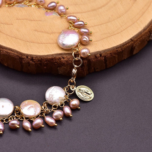 Pulsera de Perlas Barrocas Naturales Multicapa