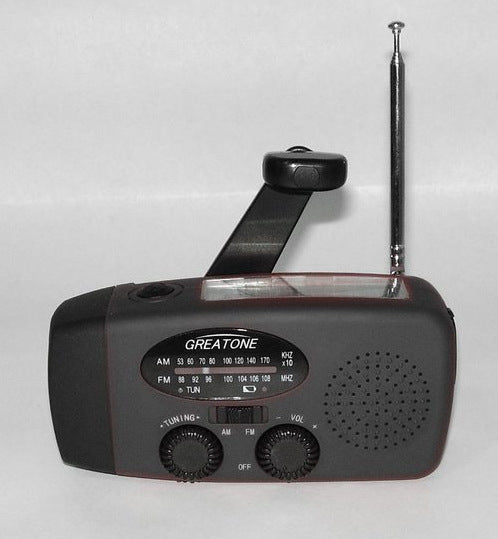 Radio Linterna Multifunción con Carga Solar y Manivela USB