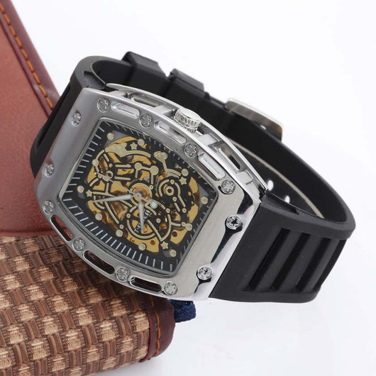 Reloj Automático Hombre con Esfera Transparente Barril - Correa de Cuero - Image 6