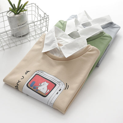 Suéter Estudiantil Bipieza para Mujer con Solapa Estampada - Image 4