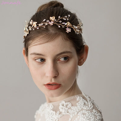 Diadema Nupcial Ramas de Cristal con Hojas Doradas - Diseño Elegante Natural - Image 5