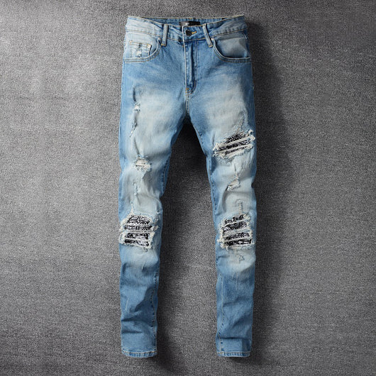 Jeans Slim Fit con Parches de Pliegues Modernos