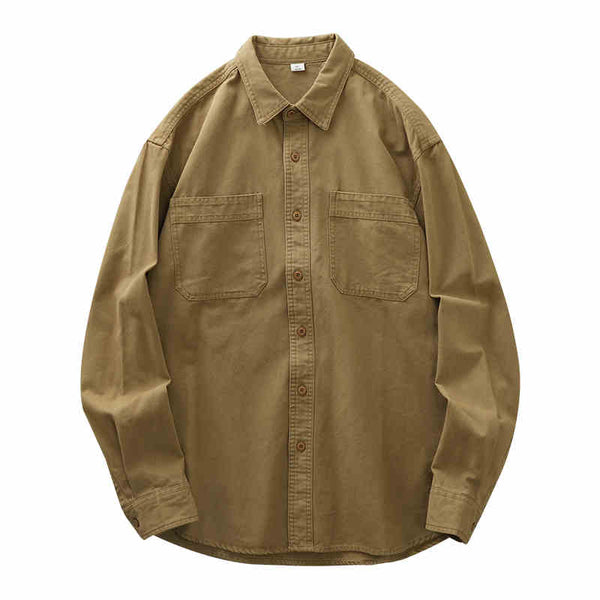 Camisa Casual Retro de Algodón Puro para Hombre - Gris Elegante