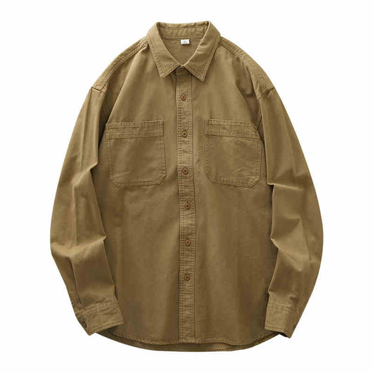 Camisa Casual Retro de Algodón Puro para Hombre - Gris Elegante - Image 2