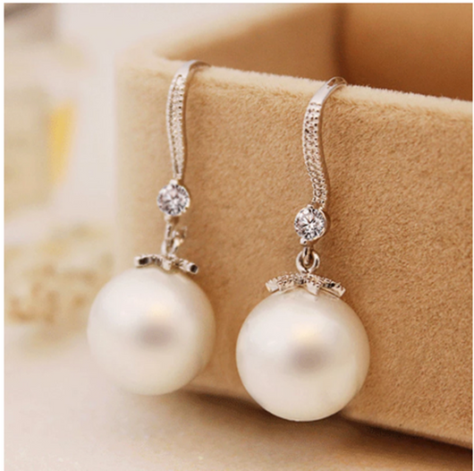 Aretes de Perla con Baño de Cobre Blanco - Diseño Coreano Femenino - Image 4