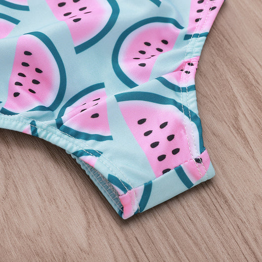 Traje de Baño Infantil con Estampado de Sandía y Encaje Floral - Image 4