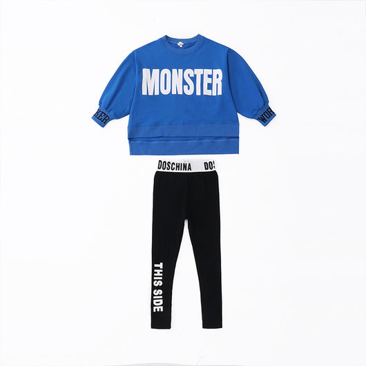 Conjunto Infantil: Suéter Estampado con Letras y Leggings Tejidos - Image 2
