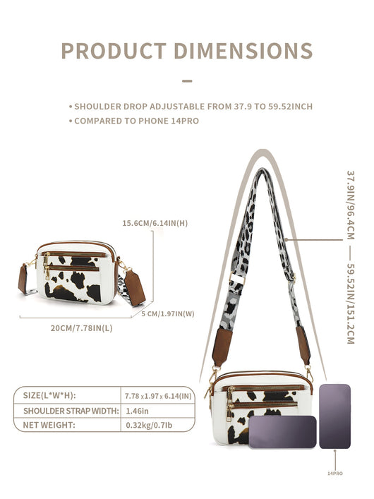 Bolsa Crossbody Multiusos con Diseño Vaca y Cierre de Cremallera - Image 36