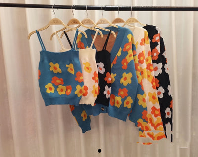 Conjunto Dos Piezas Mujer: Cardigan Floral Retro Corto + Camiseta Tejida - Image 6