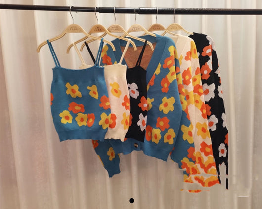 Conjunto Dos Piezas Mujer: Cardigan Floral Retro Corto + Camiseta Tejida - Image 6