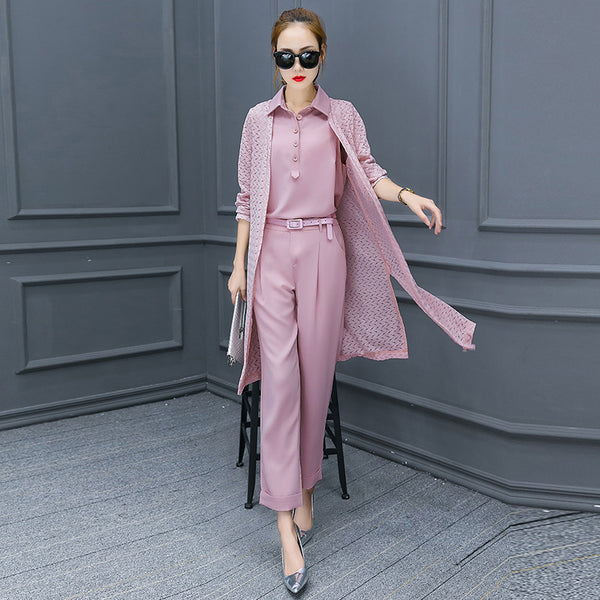Traje Ejecutivo Tres Piezas para Mujer - Blusa Chiffon y Pantalón Slim