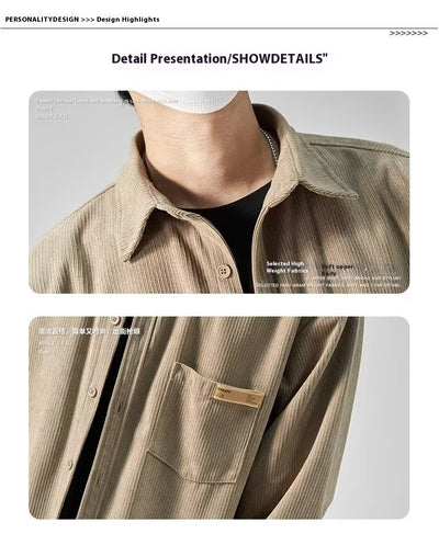 Camisa Drapeada de Manga Larga para Hombre Talla Grande Suelta - Image 13