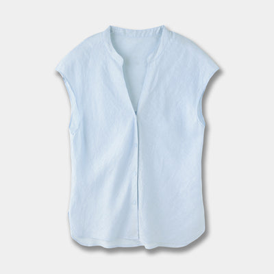 Blusa Lino Puro Cuello V Sin Mangas - Estilo Old Money Minimalista - Image 7
