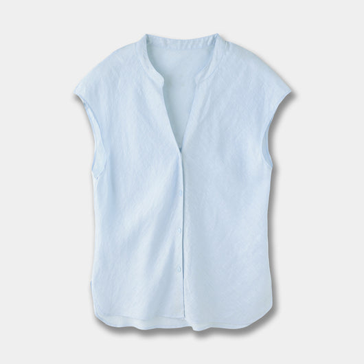 Blusa Lino Puro Cuello V Sin Mangas - Estilo Old Money Minimalista - Image 7