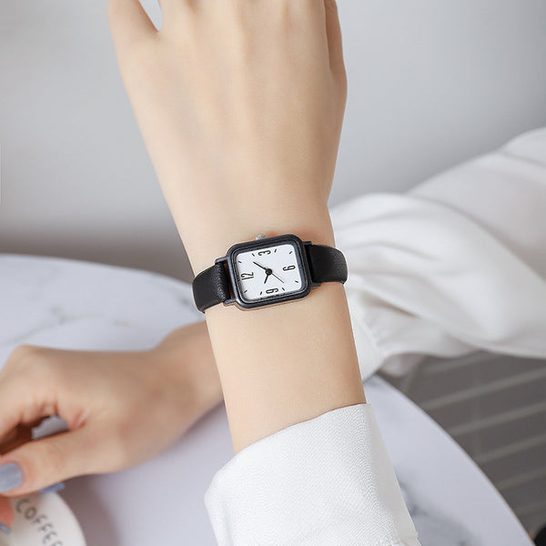 Reloj Digital Cuadrado de Aleación con Correa de Cuero para Jóvenes
