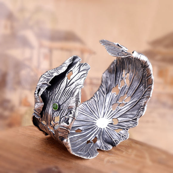 Pulsera de Hoja de Loto y Jaspe Celestial