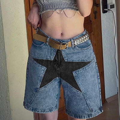 Jeans para Mujer con Parches de Contraste y Estrella de Cinco Puntas