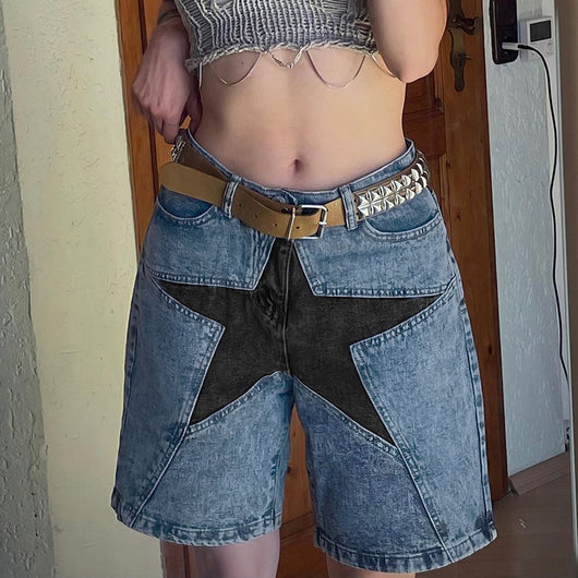 Jeans para Mujer con Parches de Contraste y Estrella de Cinco Puntas