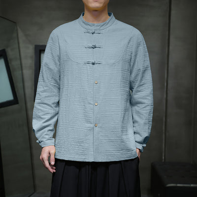 Camisa Retro Tang Chino - Algodón y Lino con Cierre Tradicional para Hombre - Image 8