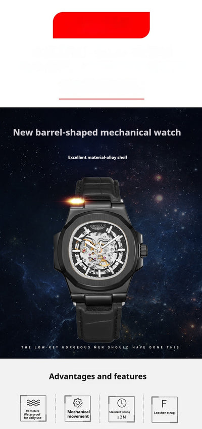 Reloj Mecánico Impermeable para Hombre con Correa de Cuero Barril - Image 16