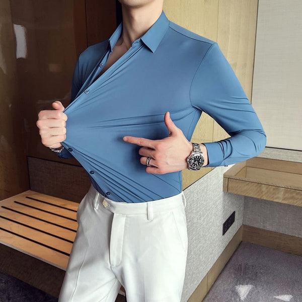 Camisa Casual de Punto Sin Planchado con Caída Perfecta
