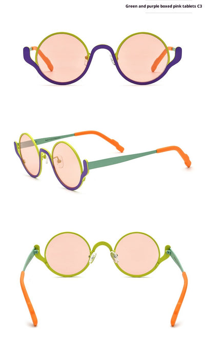 Lentes de Sol Mujer Bloques de Color Titanio Puro Diseño Redondo - Image 10