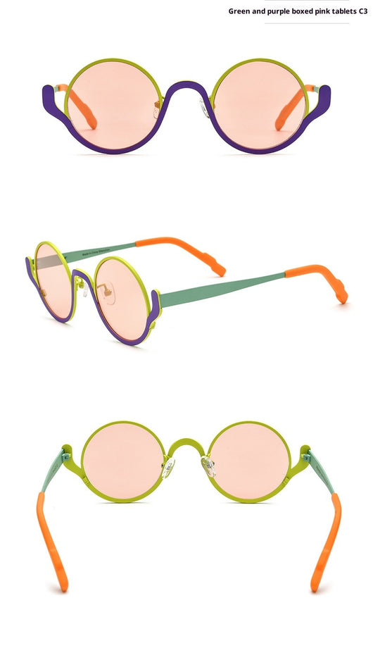 Lentes de Sol Mujer Bloques de Color Titanio Puro Diseño Redondo - Image 10