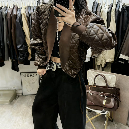 Chaqueta de Cuero PU Acolchada a Cuadros - Estilo Desenfadado y Cálido - Image 4
