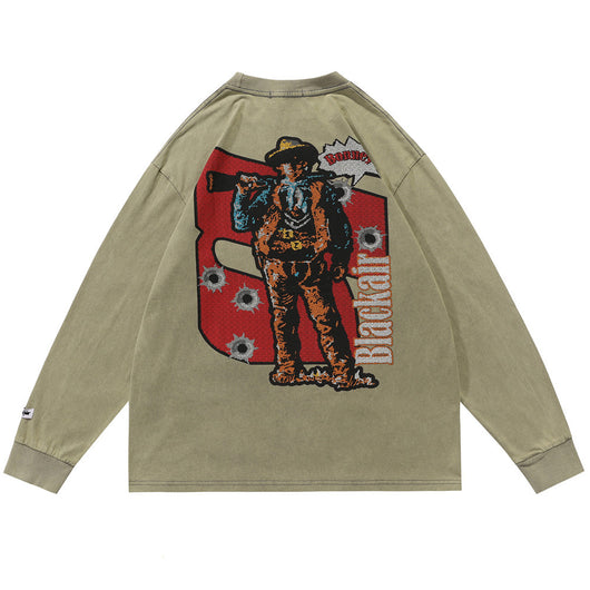 Camiseta Manga Larga Cuello Redondo Estampada con Efecto Desgastado para Hombre - Image 3