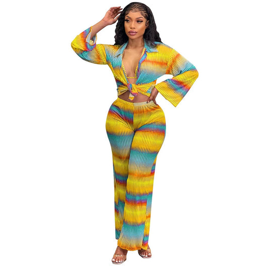 Traje de Pantalón Plisado Estampado con Stretch para Mujer - Image 9