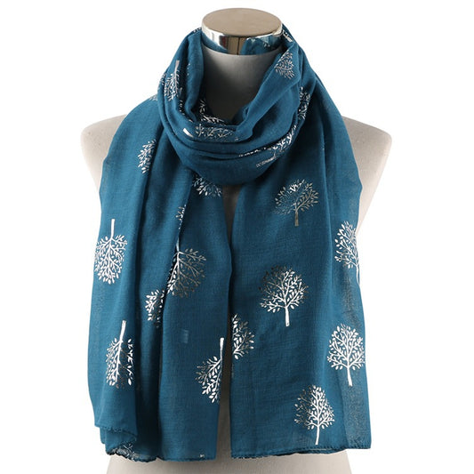 Pañuelo Estampado Plateado Árbol de Alcanfor - Diseño Europeo Moderno para Mujer - Image 2