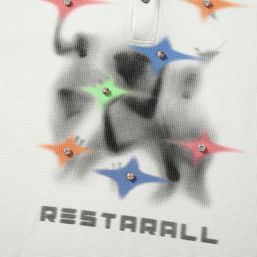 Playera Suelta con Diseño de Cuentas Abstractas y Solapas para Hombre - Image 4