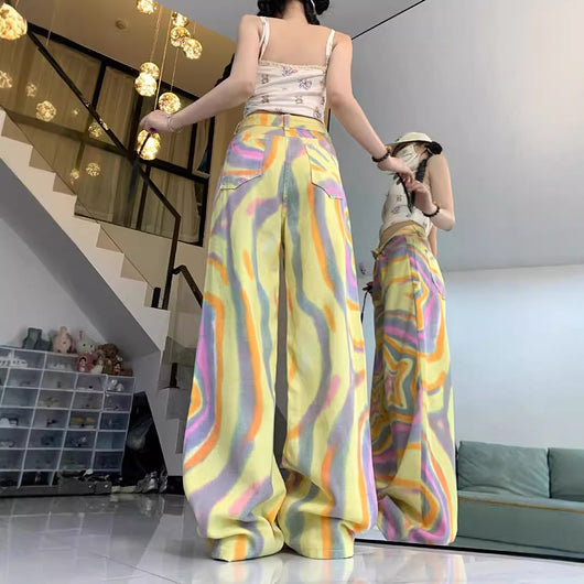 Pantalones Vaqueros Florados Anchos Cintura Alta XINGX - Image 3