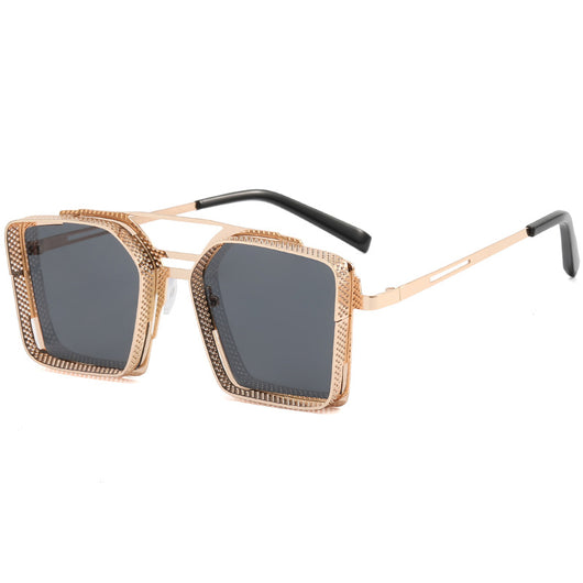 Gafas de Sol Steampunk Hombre Marco Hueco Cuadrado Metal Doble Rayo - Image 3
