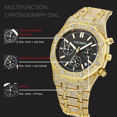 Reloj Empresarial Shang Sports para Hombre con Oro y Diamantes - Image 10