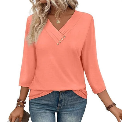 Blusa Casual Mujer Cuello V Botones - Estilo Europeo Otoño
